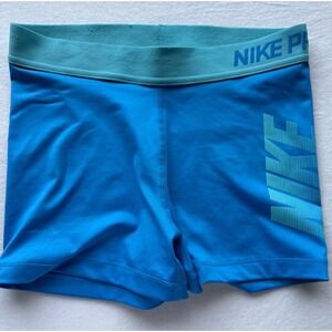 Nike Pro Dri Fit Compression Shorts Women Medium Blue Teal Logo Running Training